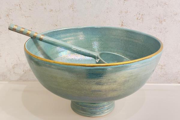 Turquoise Bowl with Serving Spoon  